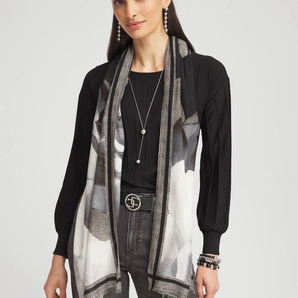 Chico’s Black & White Floral Oblong Scarf (NWT)